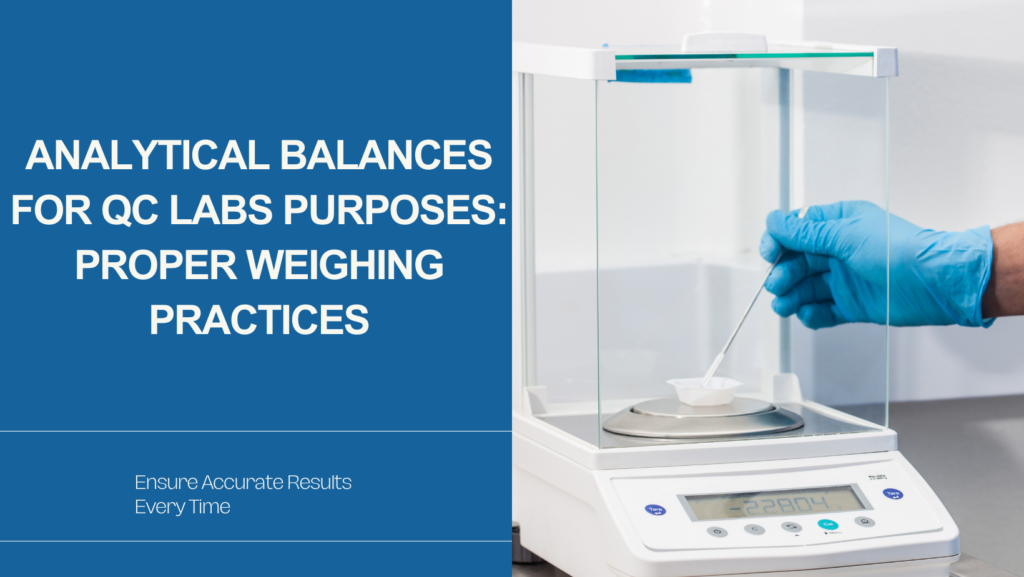 Person measuring a sample on an analytical balance