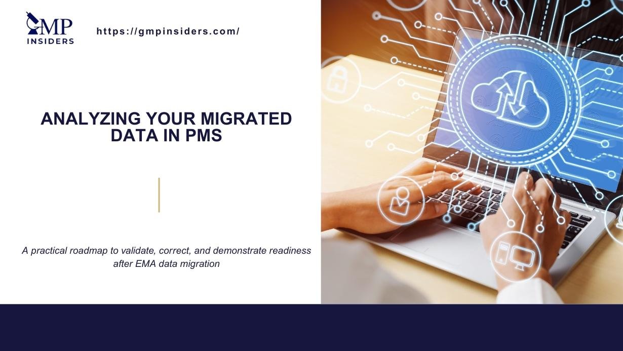 Analyzing migrated data in PMS featured image showing cloud data validation and migration process.