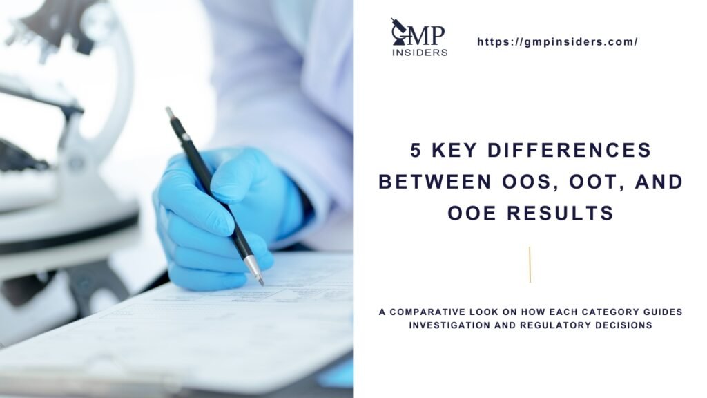 Featured image showing laboratory documentation and the title “5 Key Differences Between OOS, OOT, and OOE Results.”
