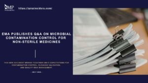 Featured image for a GMP Insiders news article on EMA's Q&A guidance for microbial contamination control in non-sterile medicinal products. The graphic shows regulatory documents clipped together, representing new EMA expectations for contamination control, cleaning validation, and quality risk management in pharmaceutical manufacturing.