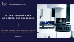 eatured image for a GMP Insiders news article on the proposed Ph. Eur. GC method for macrogols, showing gas chromatography laboratory equipment. The EDQM proposal introduces a redesigned GC procedure and new controls for ethylene glycol and diethylene glycol in Macrogols (1444).